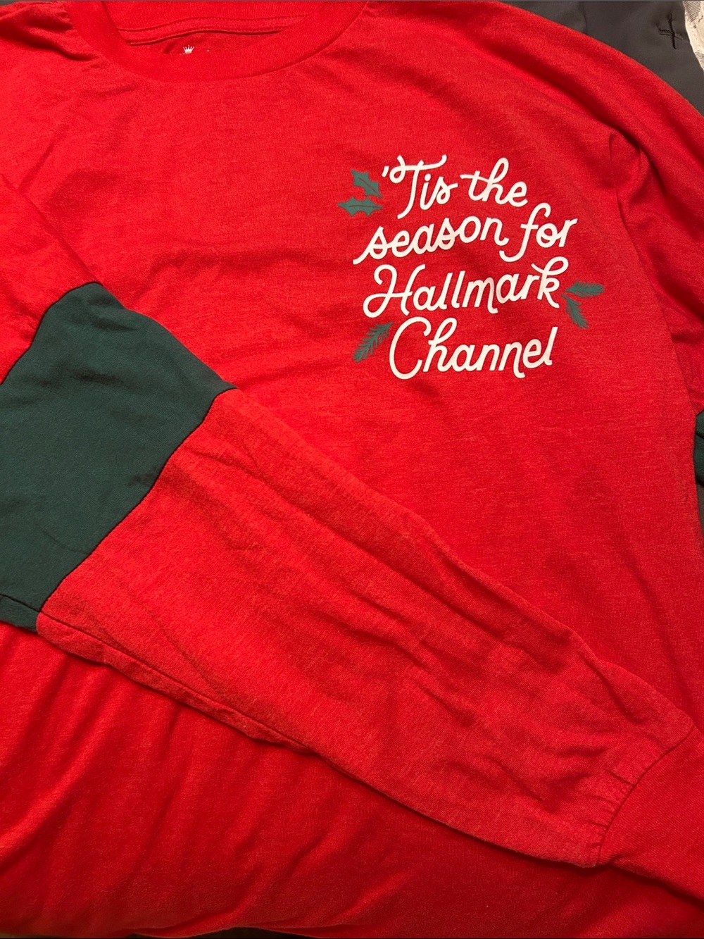 Hallmark Red Long Sleeve Holiday Jersey with Green Accents